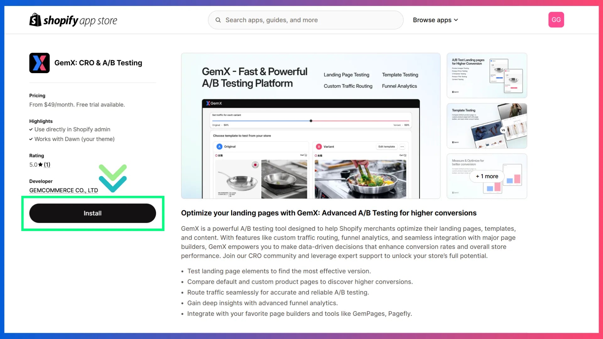 GemX app in the Shopify App Store