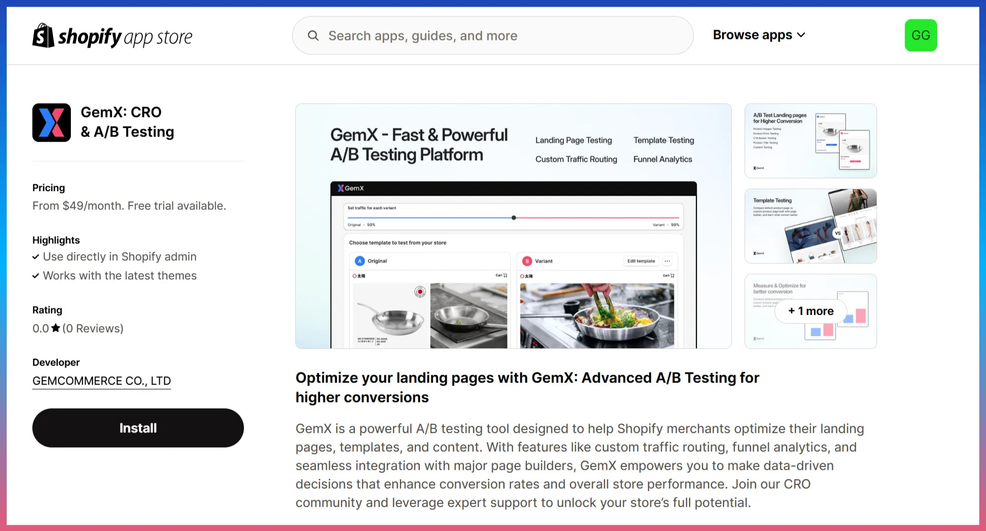 GemX: CRO and A/B testing Shopify app