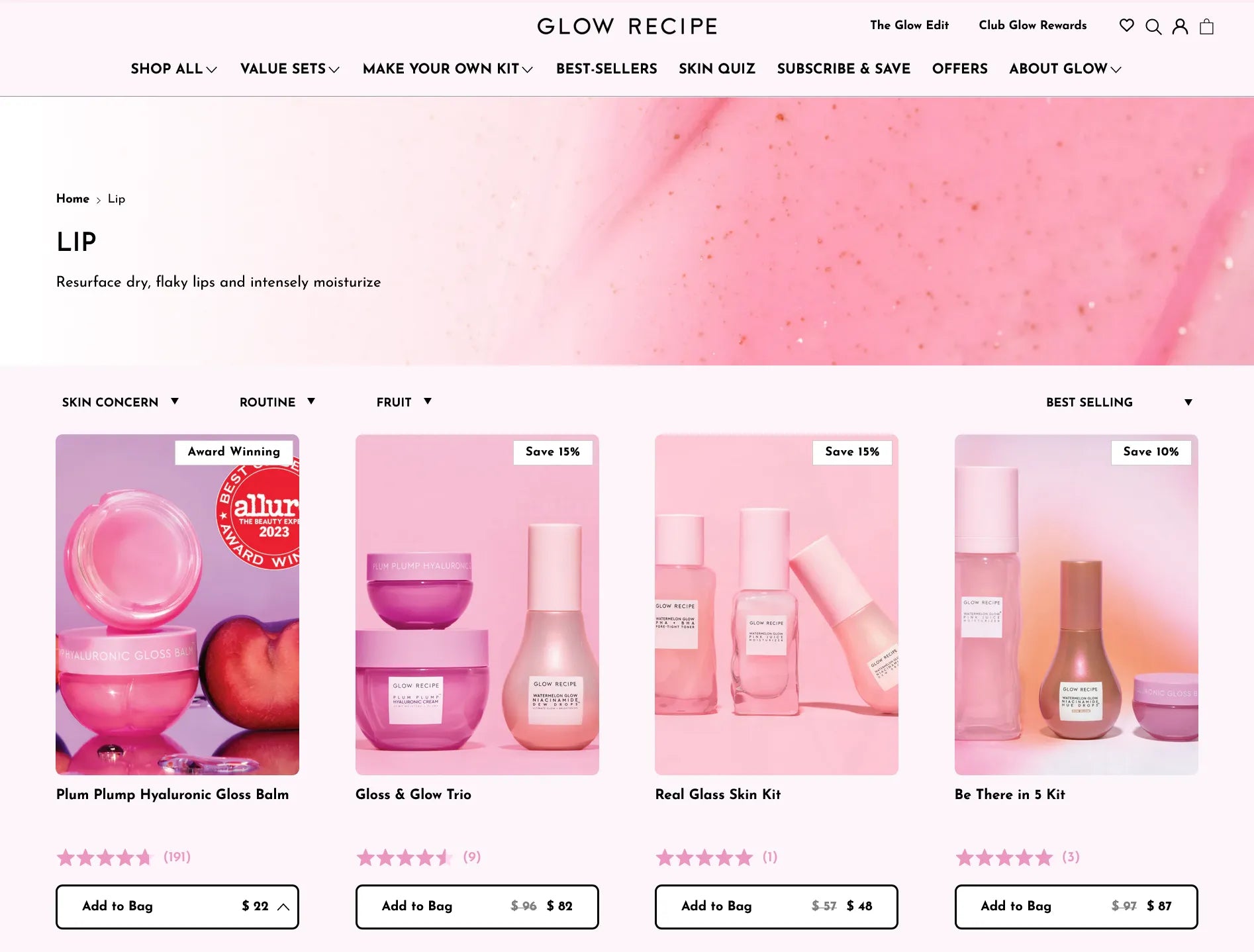 Screenshot of Glow Recipe’s website.