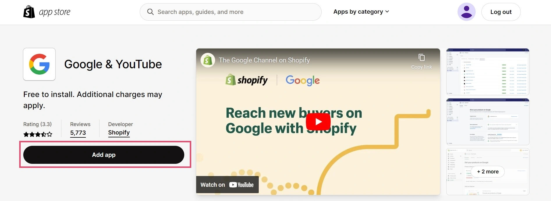 Shopify App Store - Google 和 YouTube 销售渠道