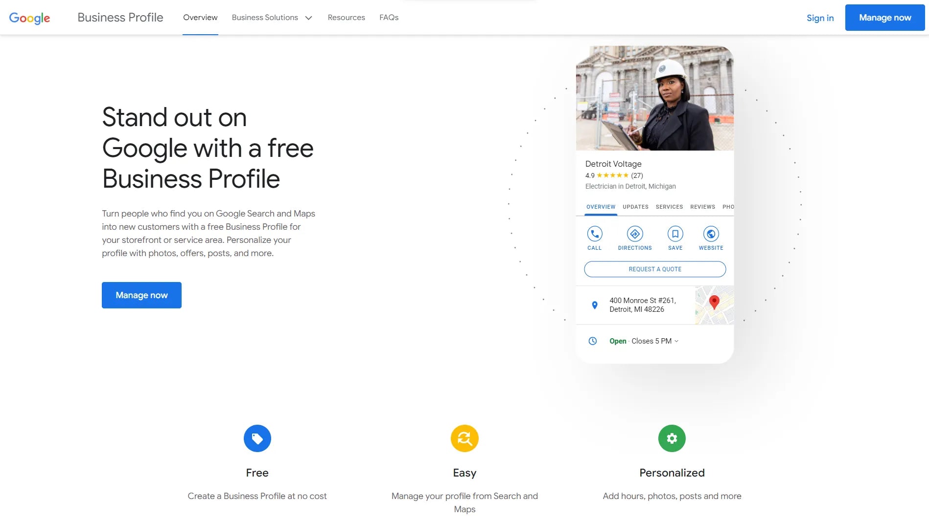 Google Business Profile sign-up page