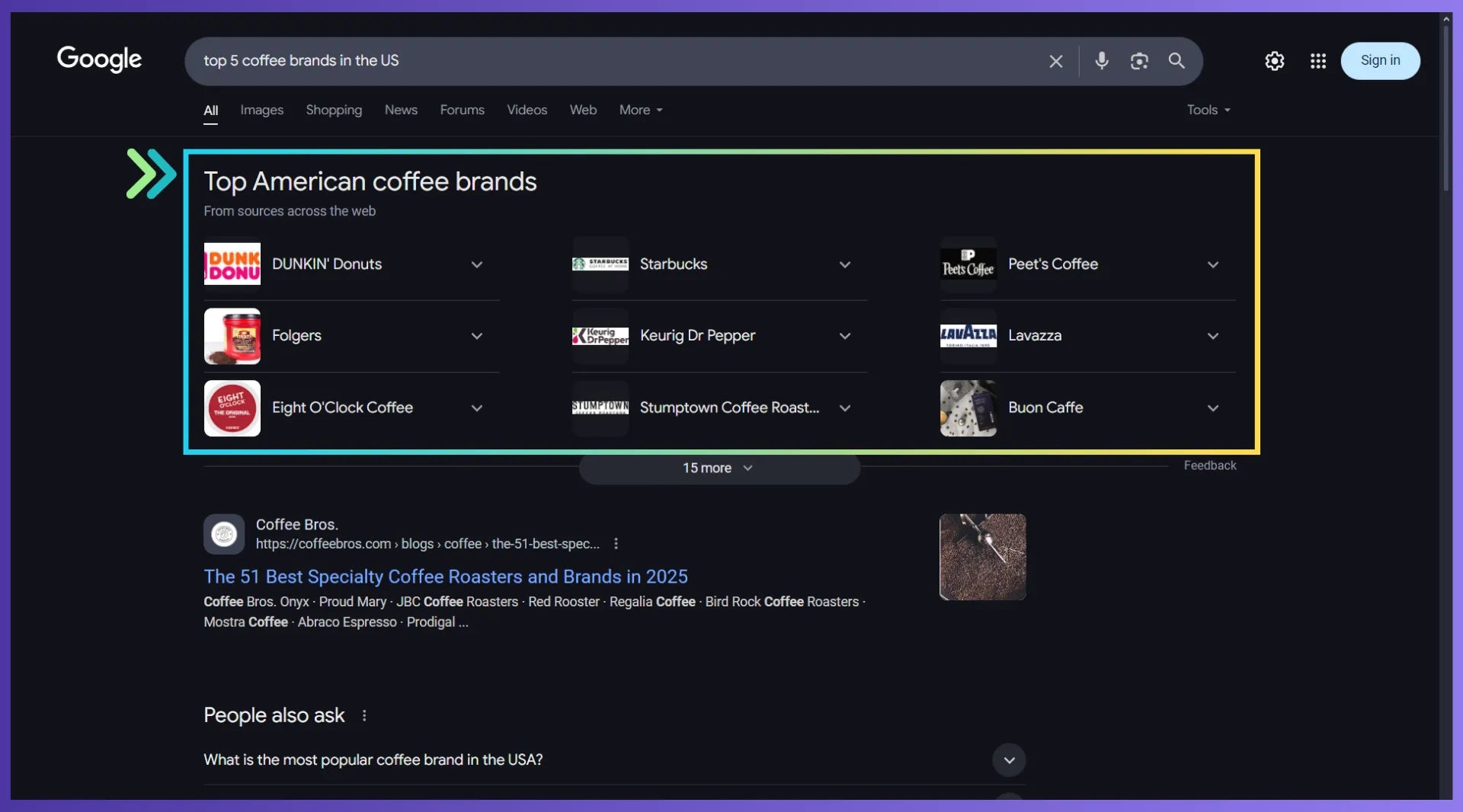 Google Search displaying information - “From sources across the web”