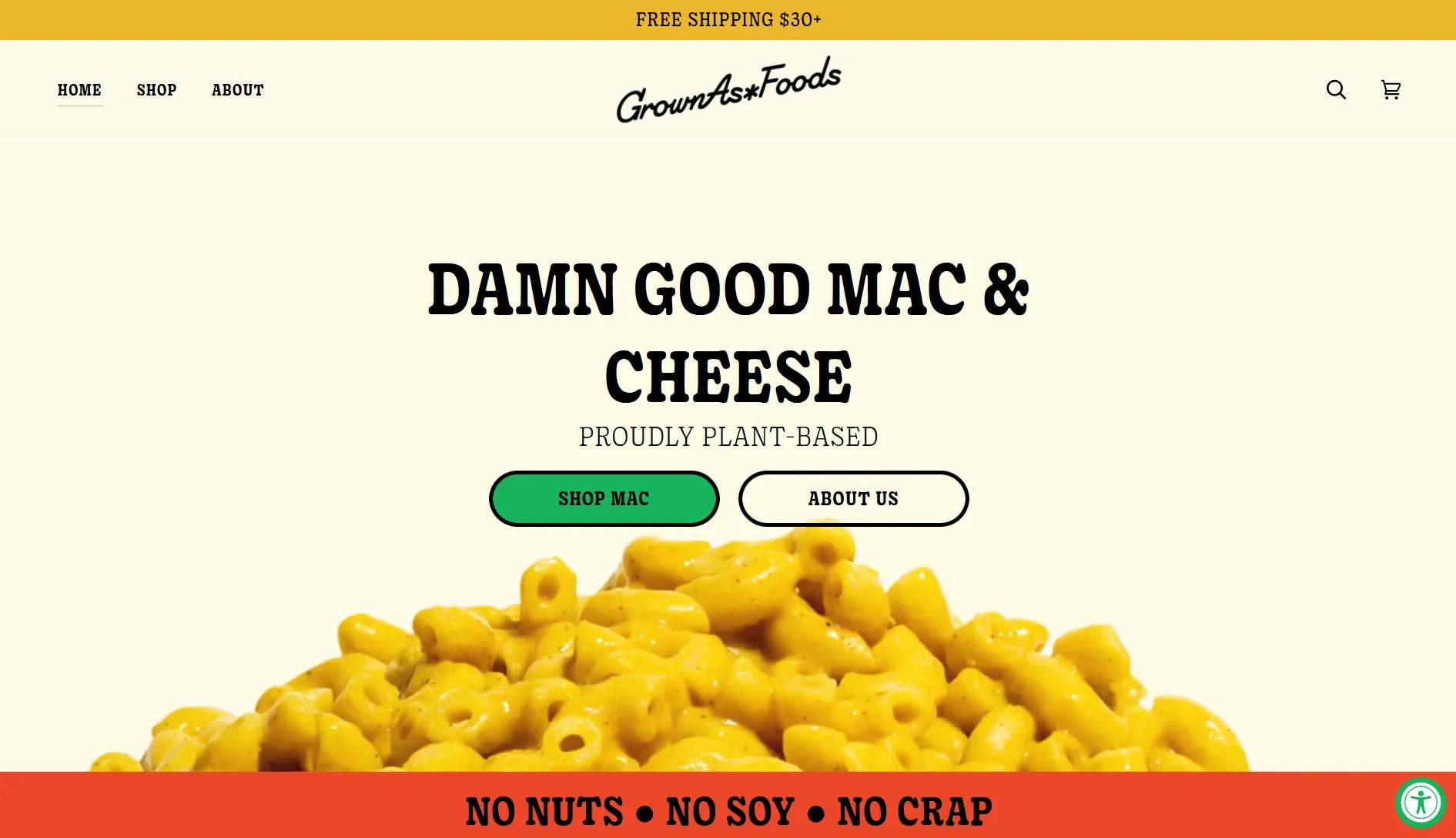Screenshot of GrownAs* Foods’ website.