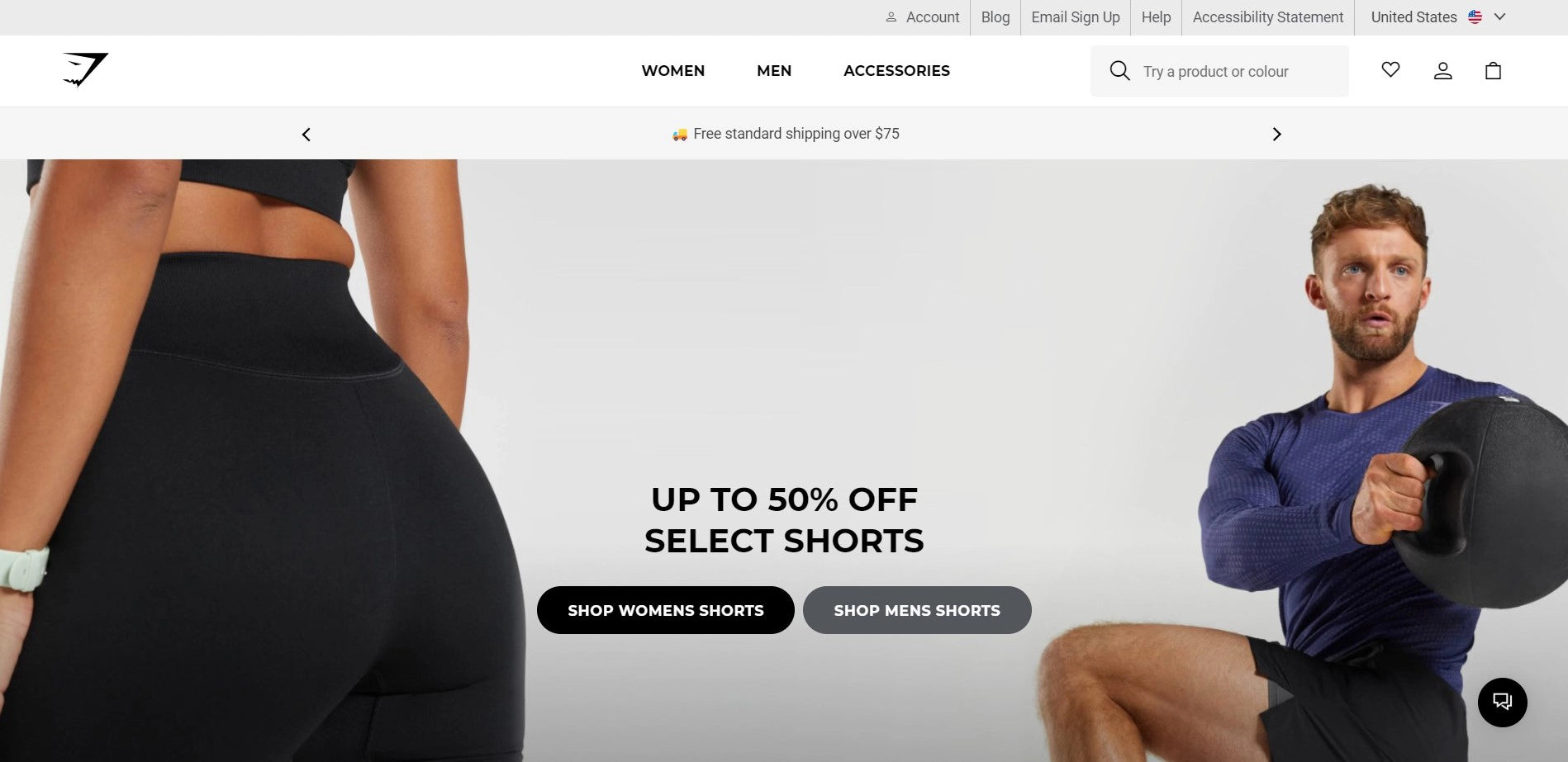 Homepage of Gymshark