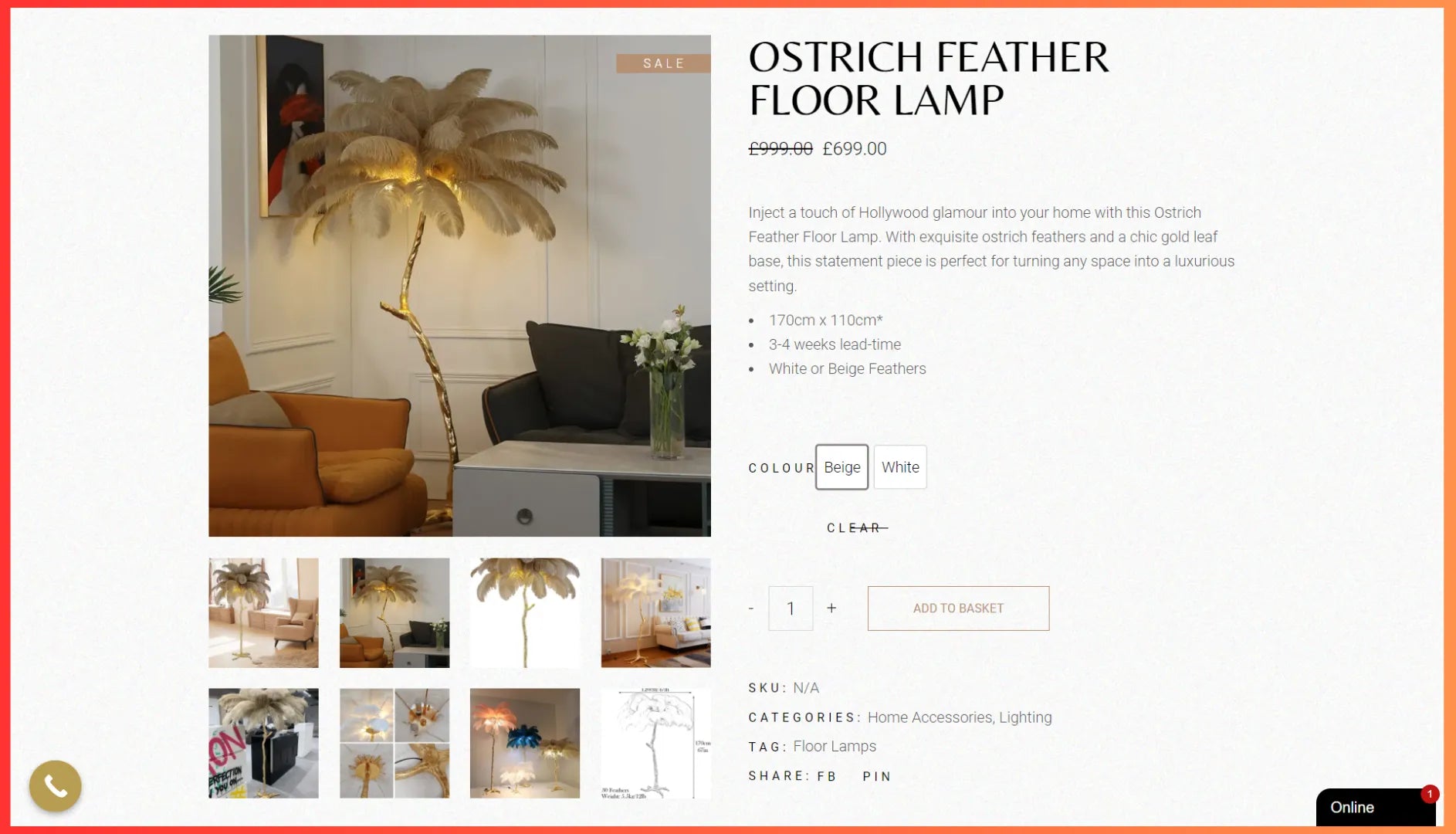 High-ticket product example - Ostrich feather floor lamp
