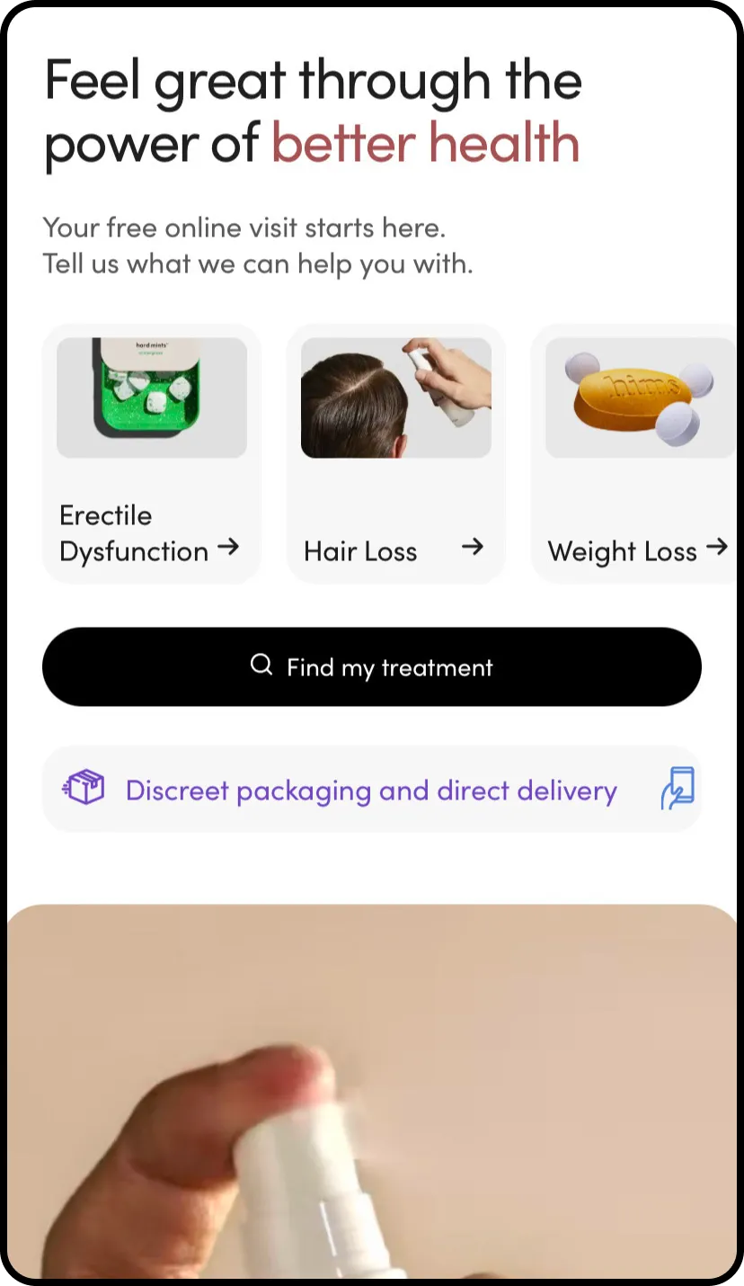 Captura de pantalla del sitio web móvil de Hims.