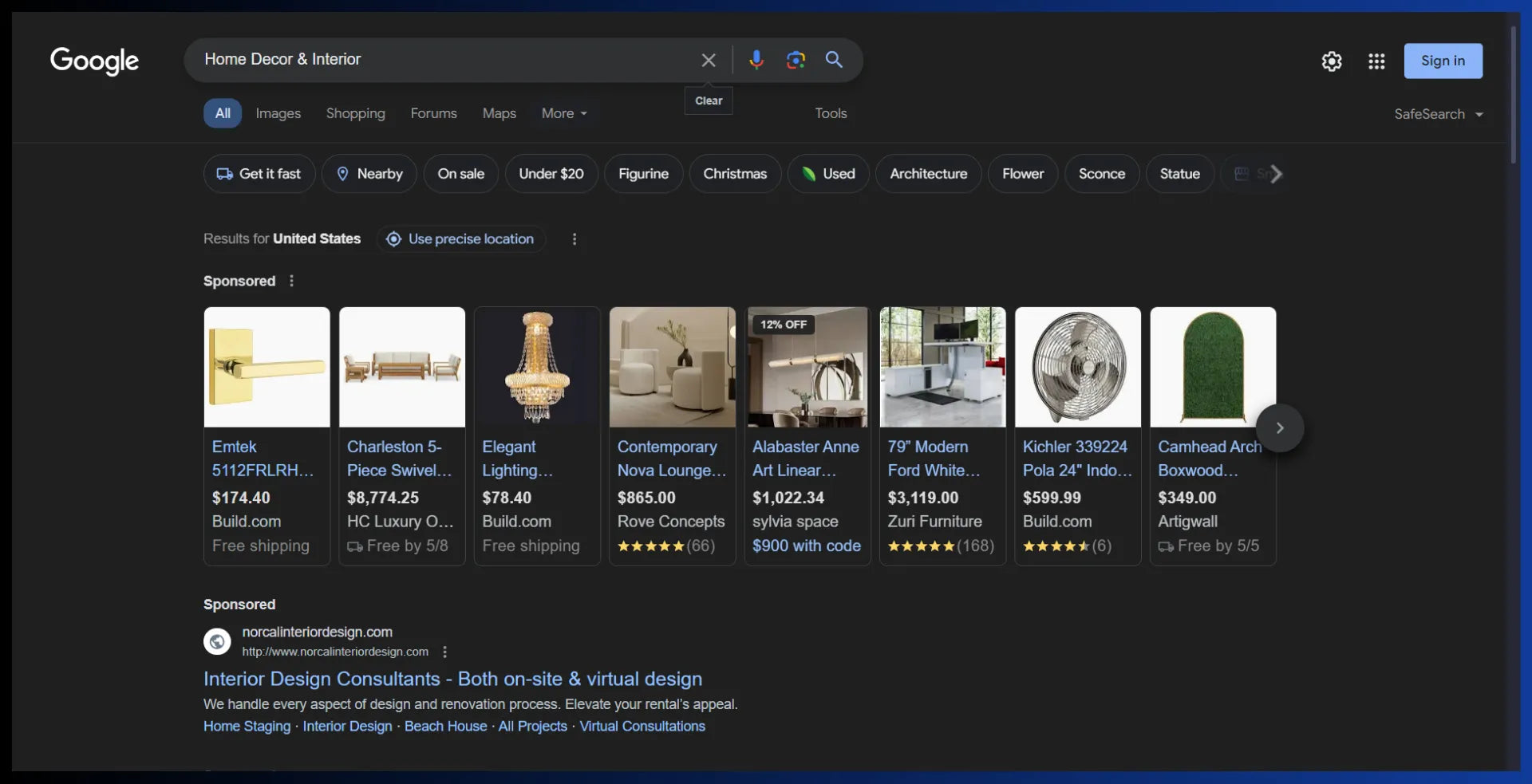 Google ads for home decor and interior products