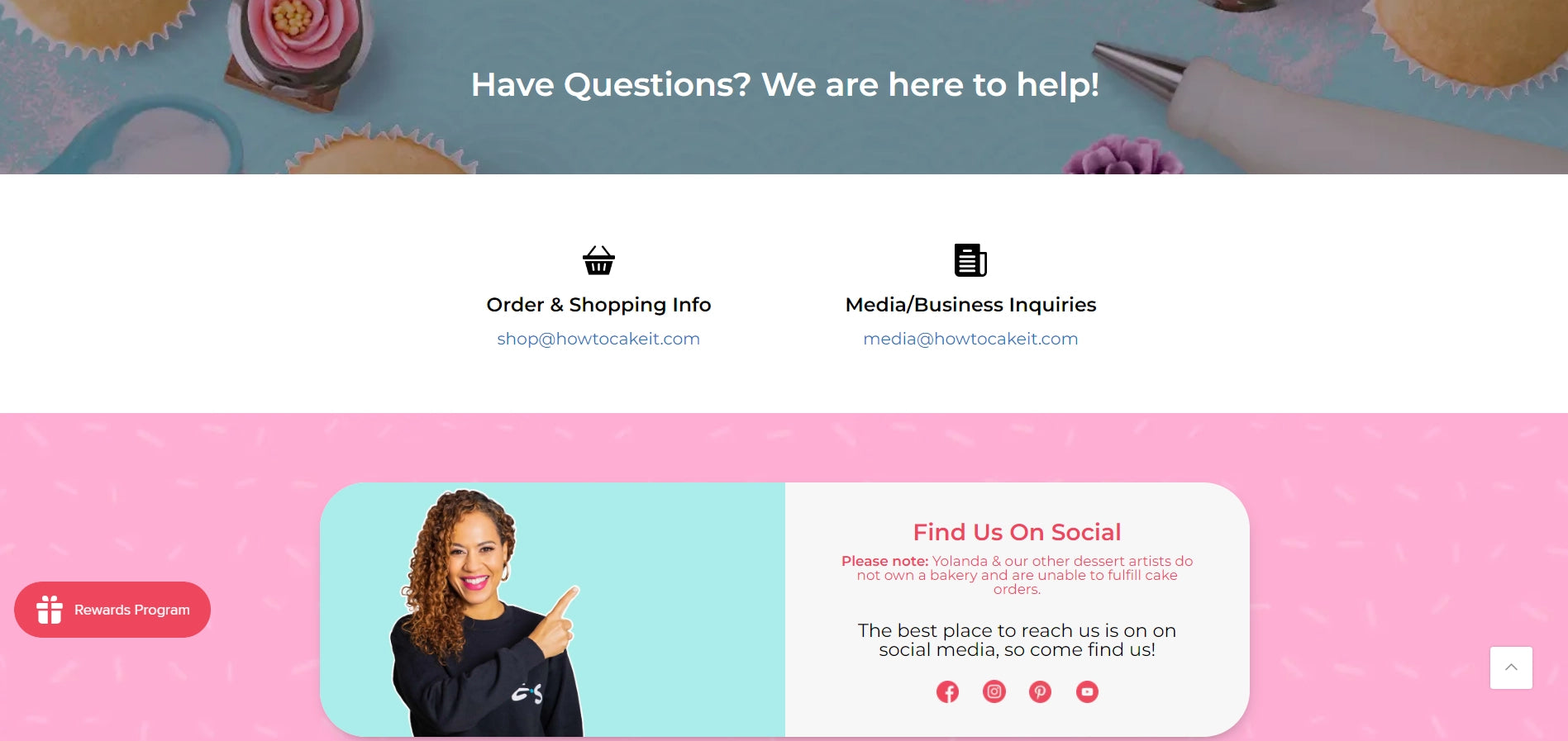 Screenshot of the How to Cake It’s Contact Us page.