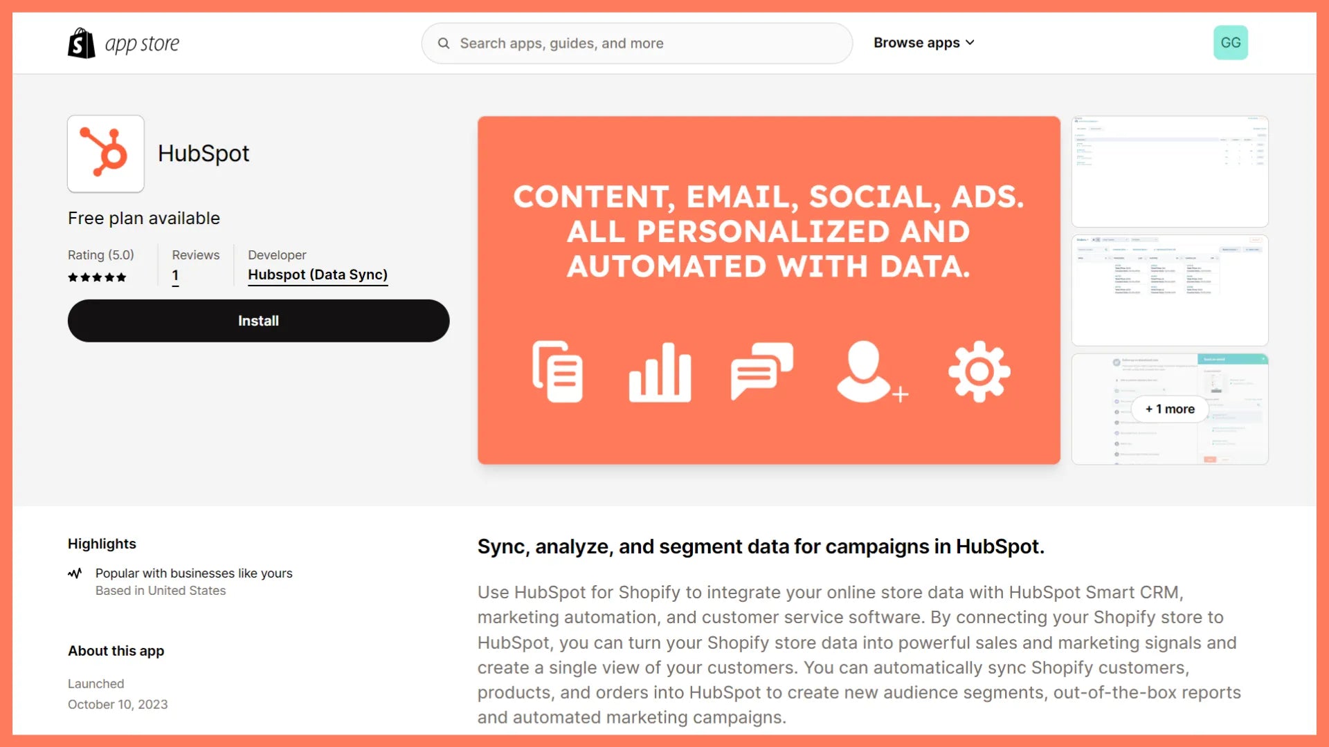 HubSpot - Shopify app for CRM