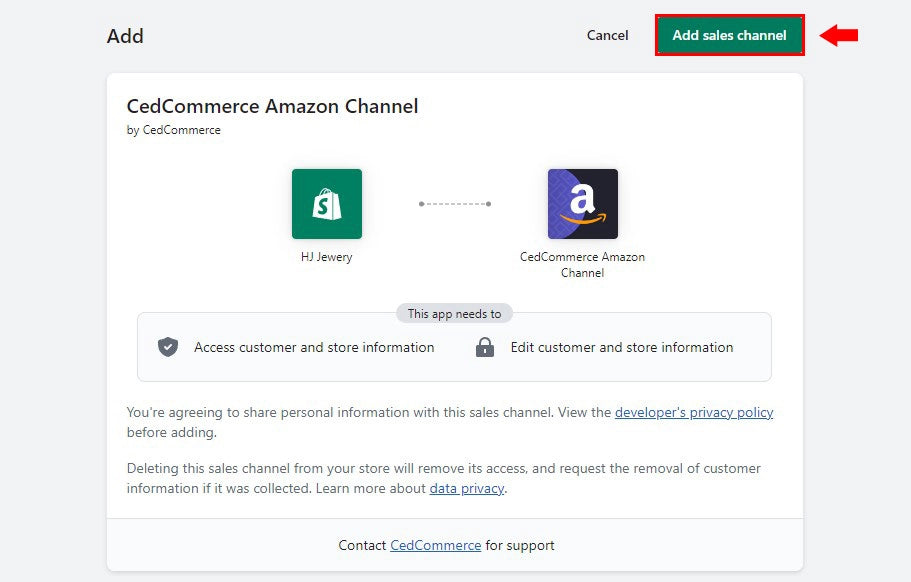 Add CedCommerce Amazon Channel app to Shopify