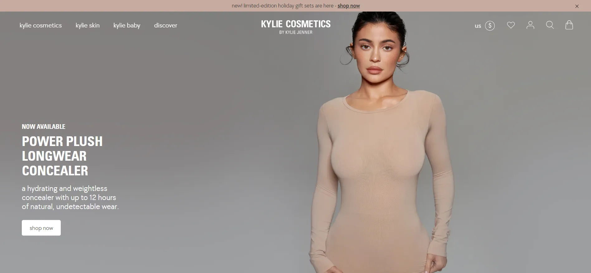 Captura de pantalla del sitio web de Kylie Cosmetics.