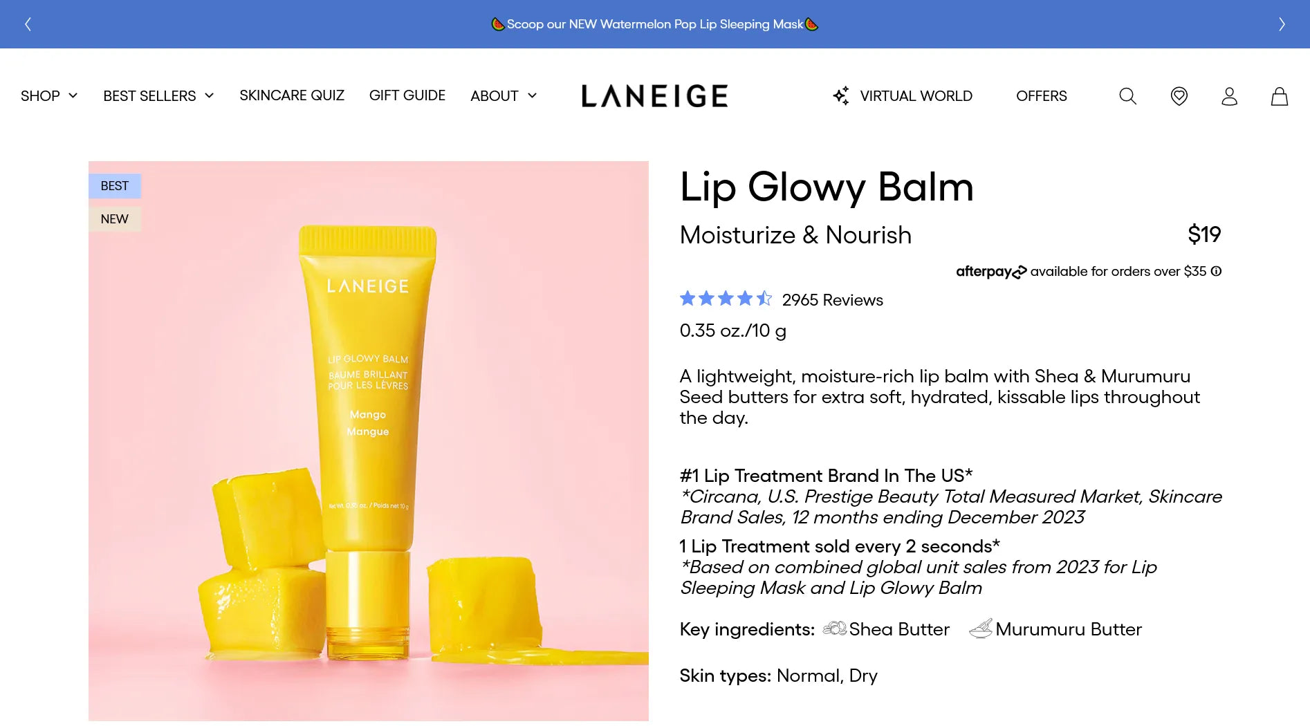 Screenshot of Laneige’s website.