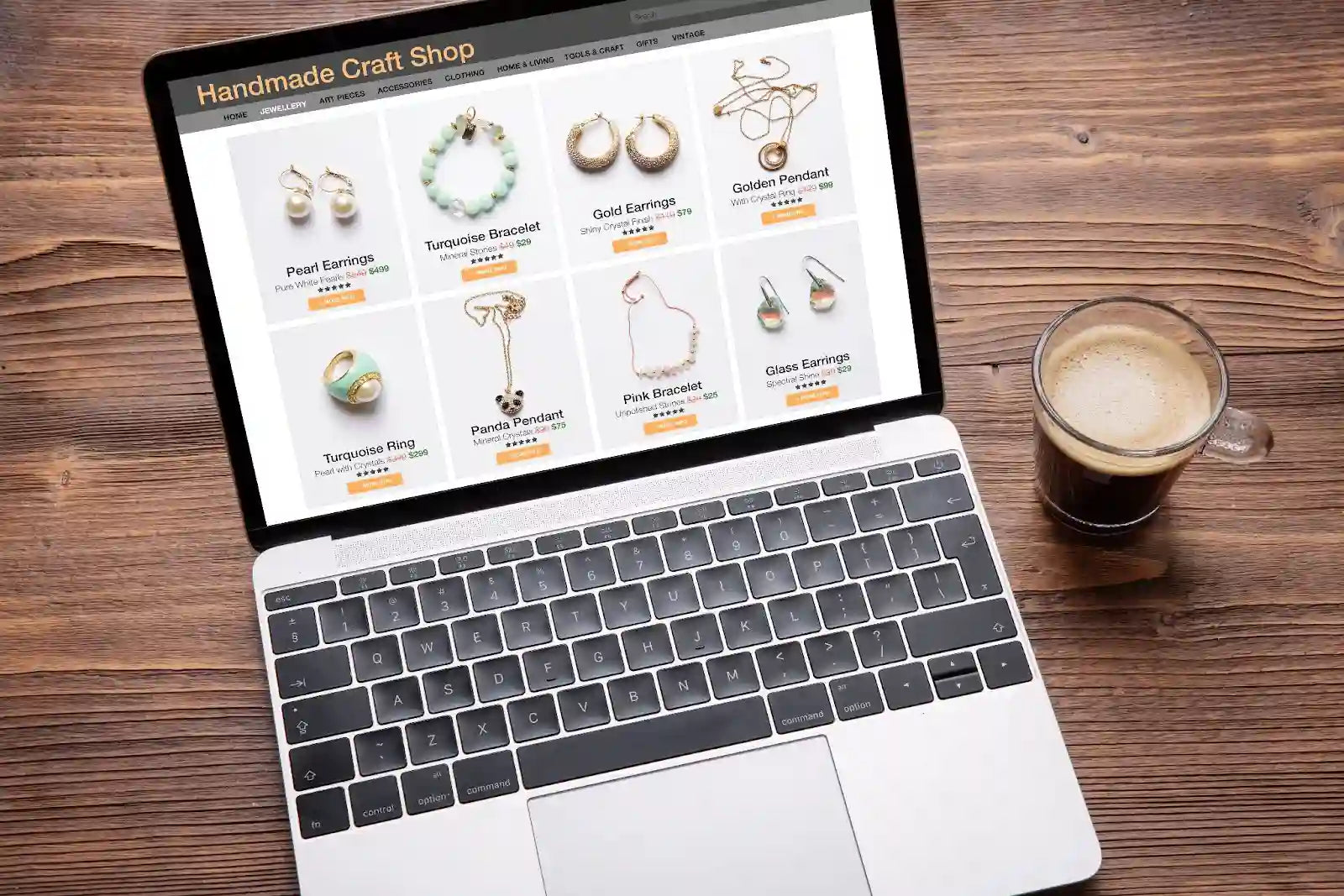 A laptop with an online jewelry store on the screen