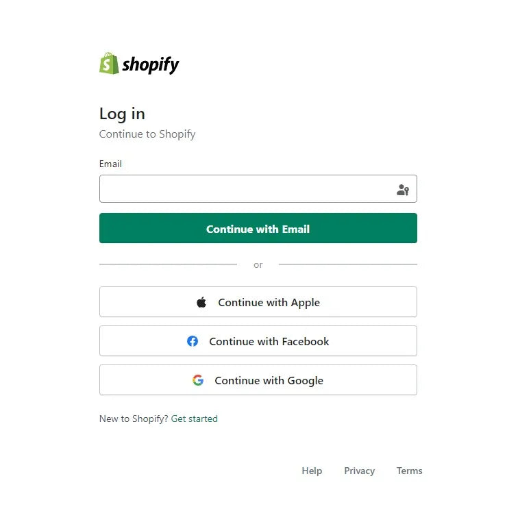 Log in to Shopify account