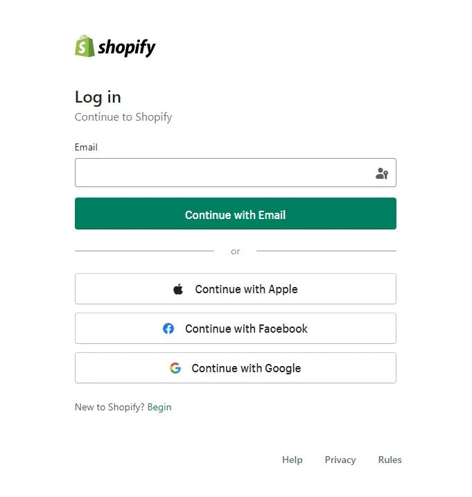 Shopify’s login page