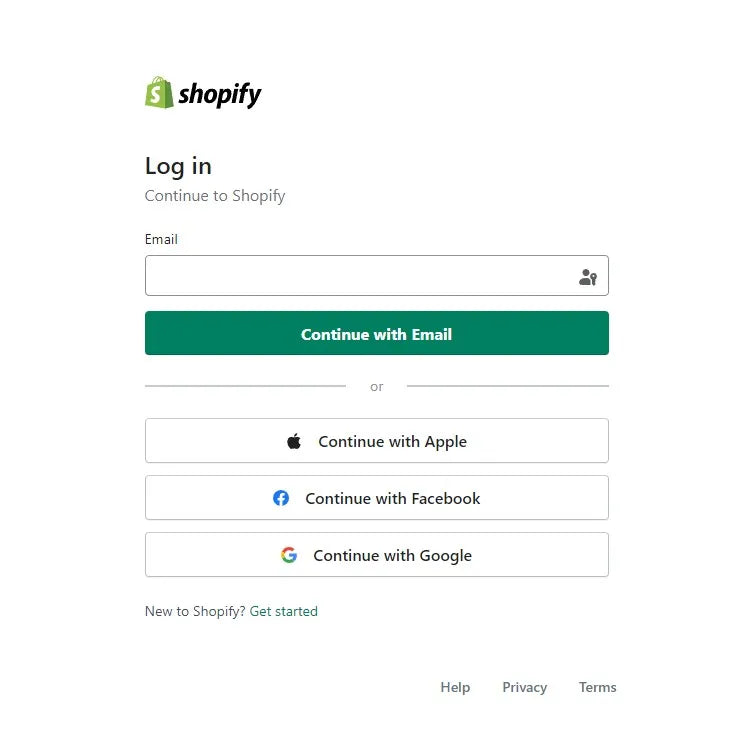 Página de inicio de sesión de Shopify