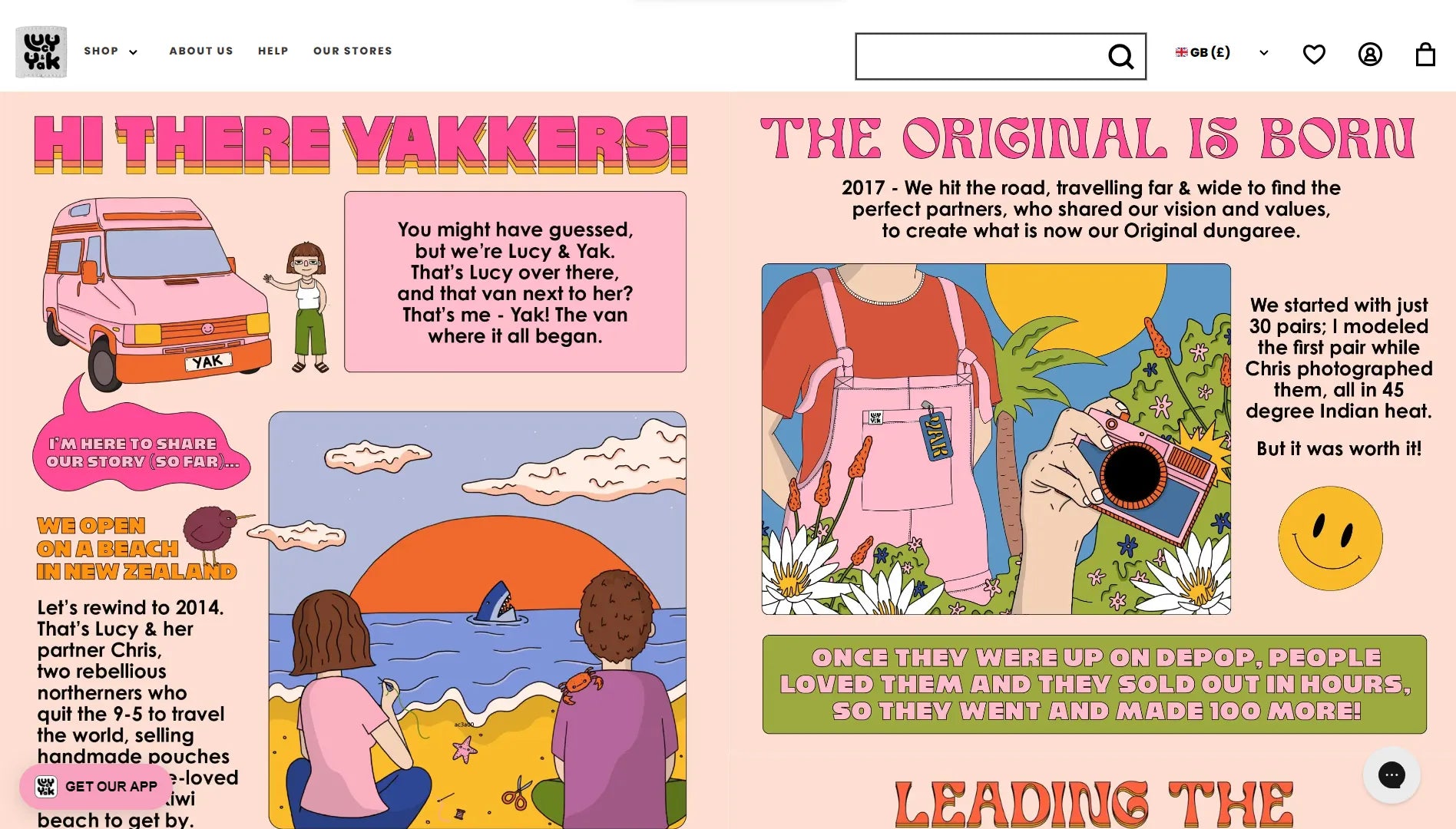 Lucy & Yak 网站上的“我们的故事”页面