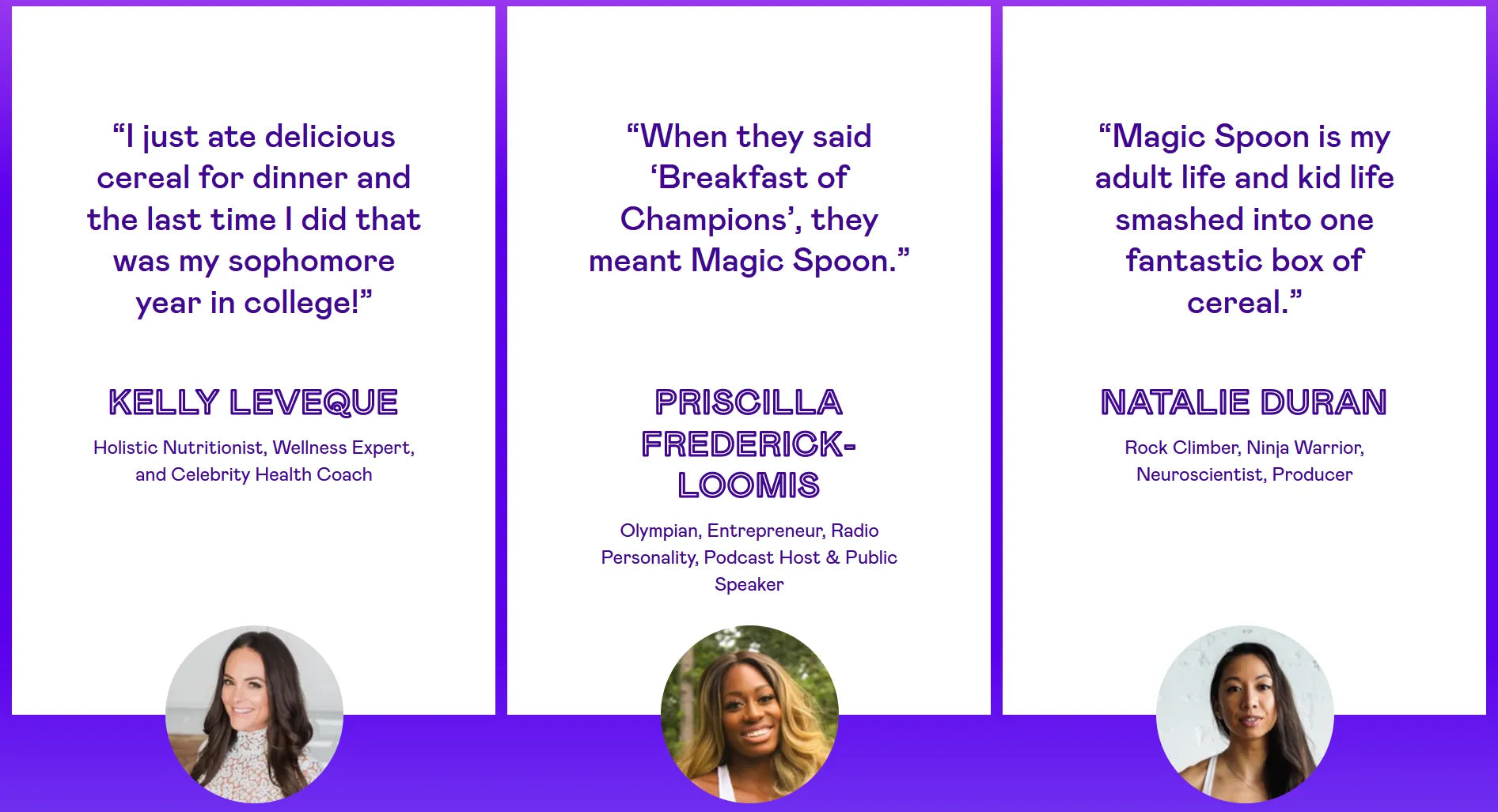 Screenshot of Magic Spoon’s customer testimonials.