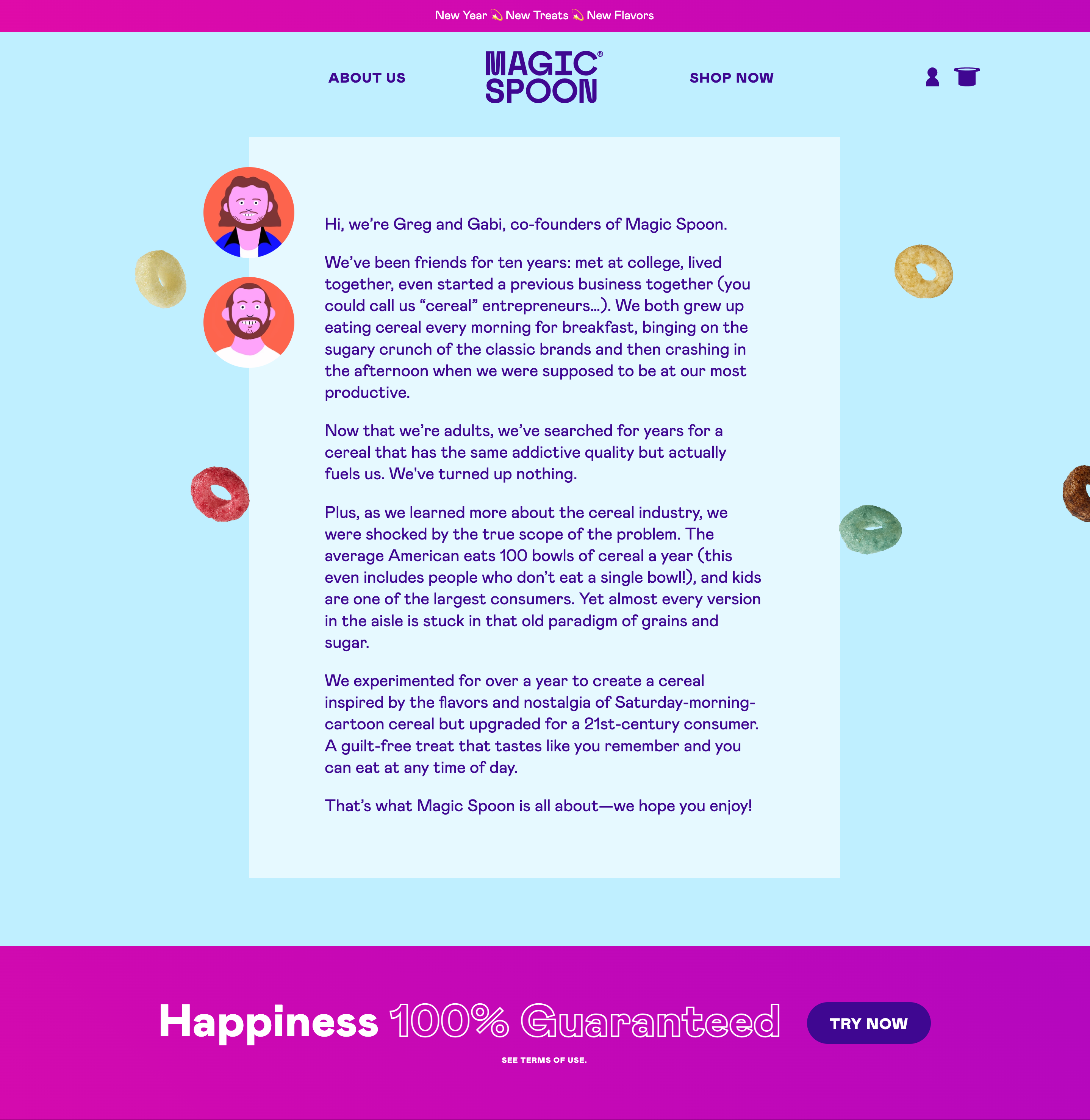 screenshot of magic spoon about us page