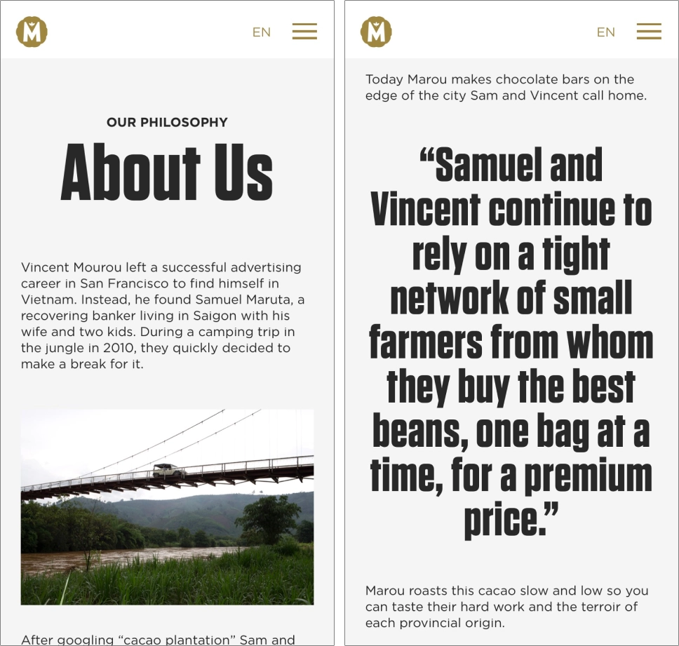 Screenshots of Marou website