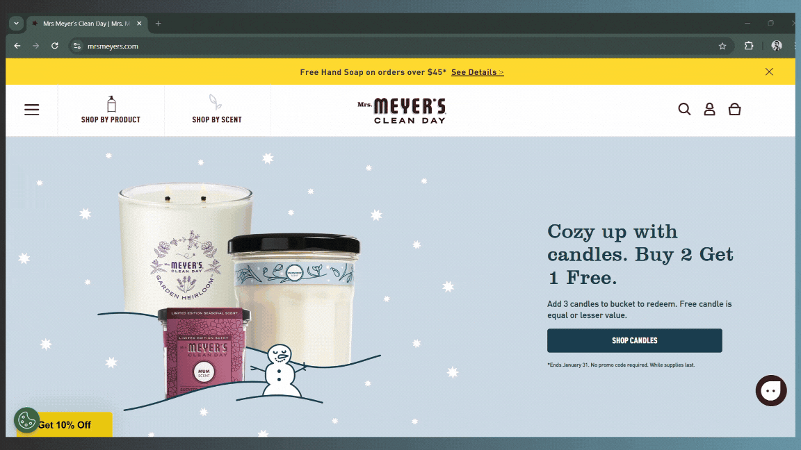 Mrs. Meyer's website homepage with an interactive element