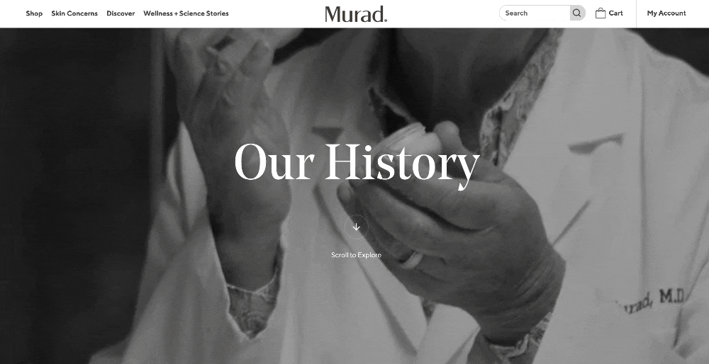 a gif of Murad's about us page
