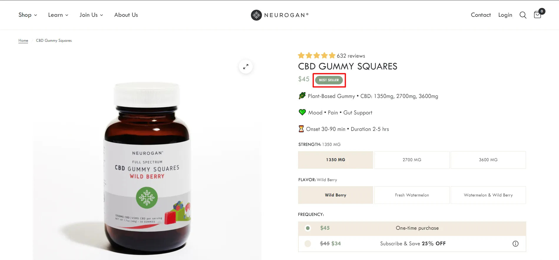 Screenshot of Neurogan’s product page.