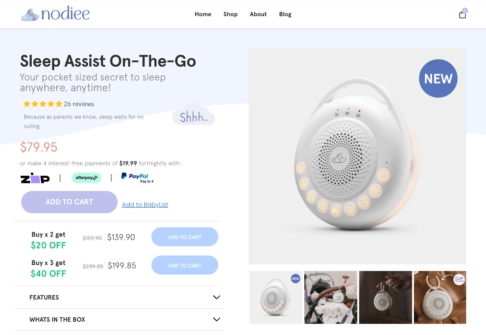 Página de productos de Nodiee creada con GemPages