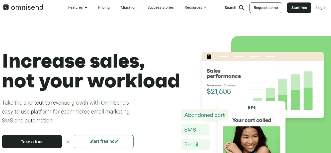 Capture d'écran de la page d'accueil d'Omnisend.