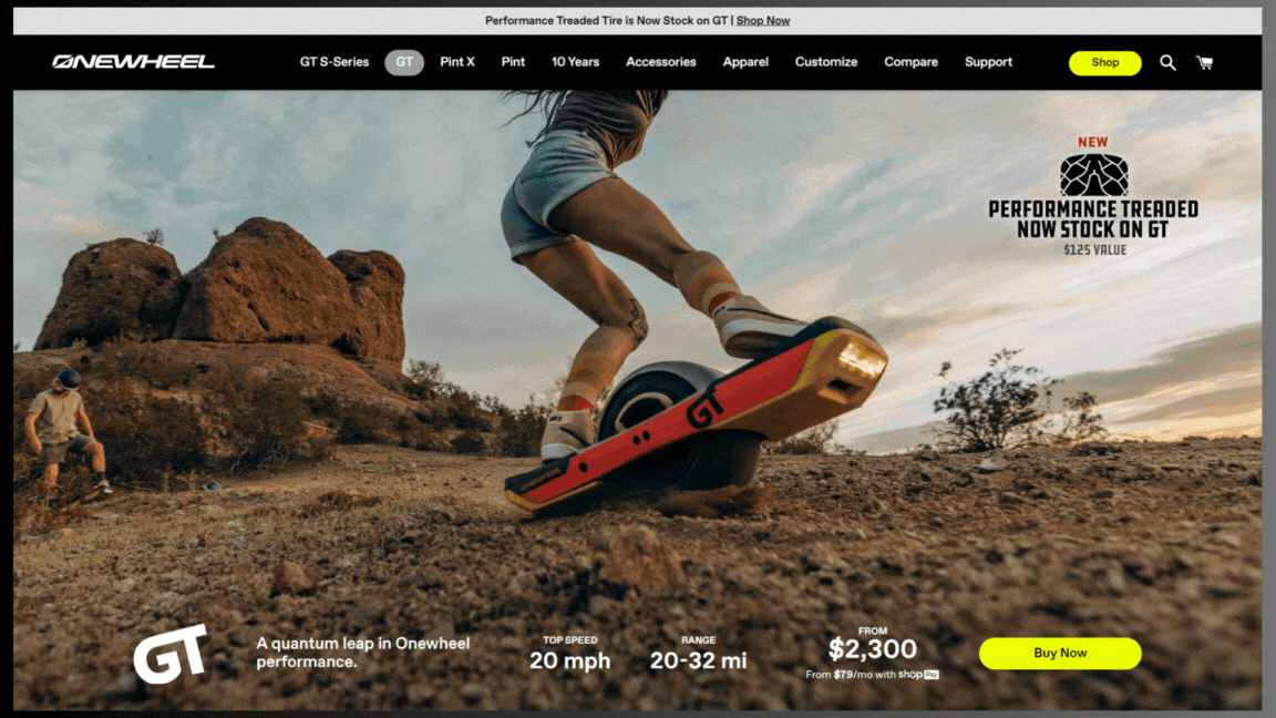 Diseño de la página de producto de Onewheel