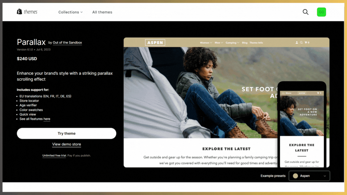 Parallax Shopify theme