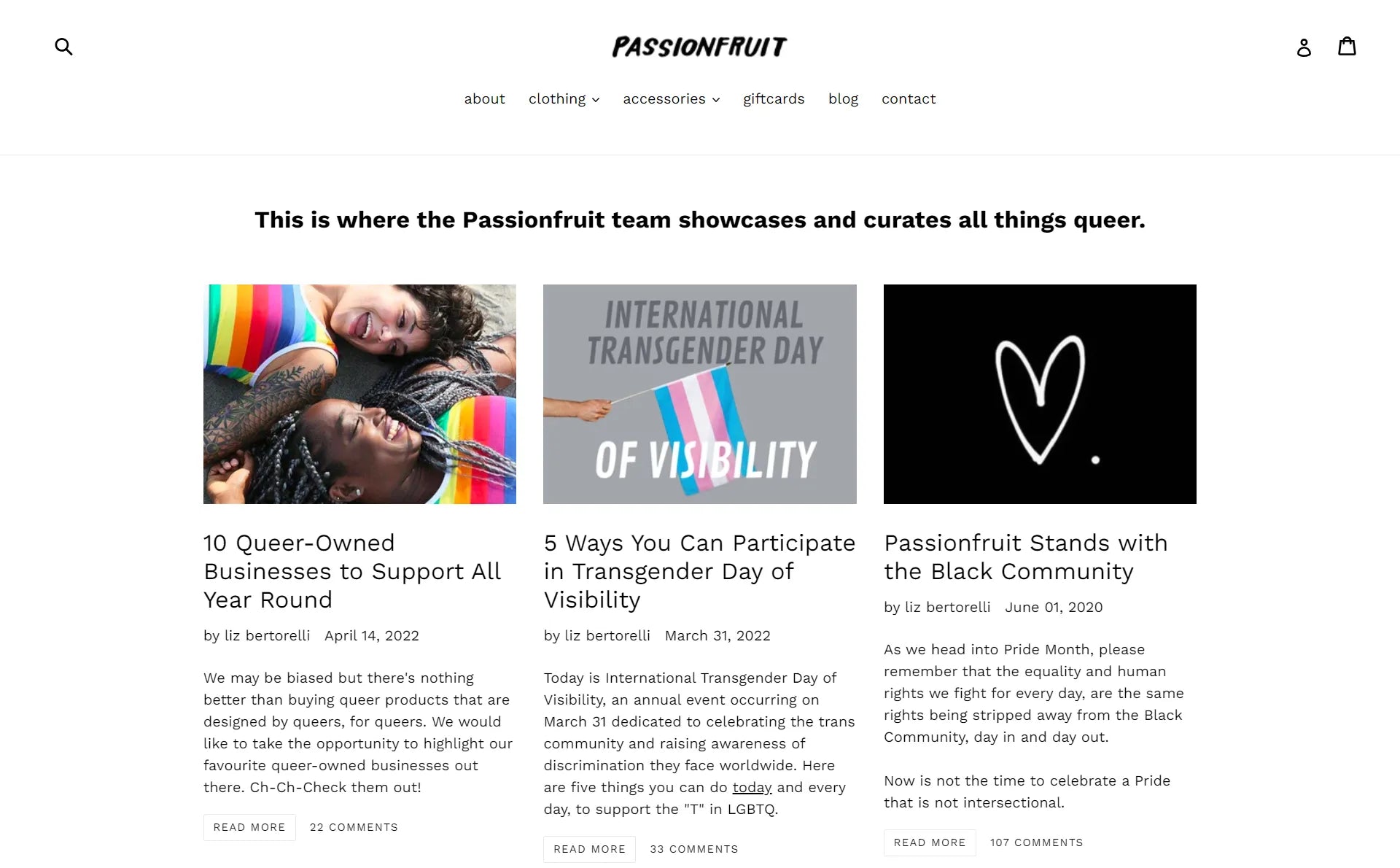 Screenshot of passionfruit’s blog page.