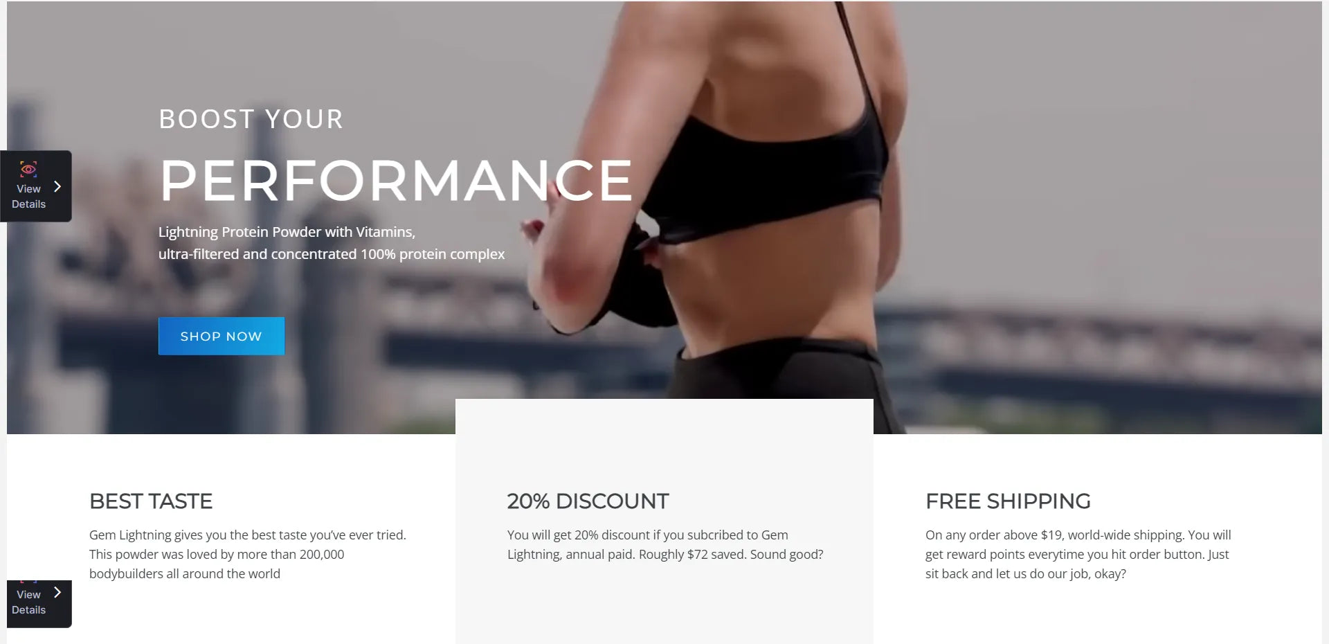 Screenshot of GemPages’ fitness template.