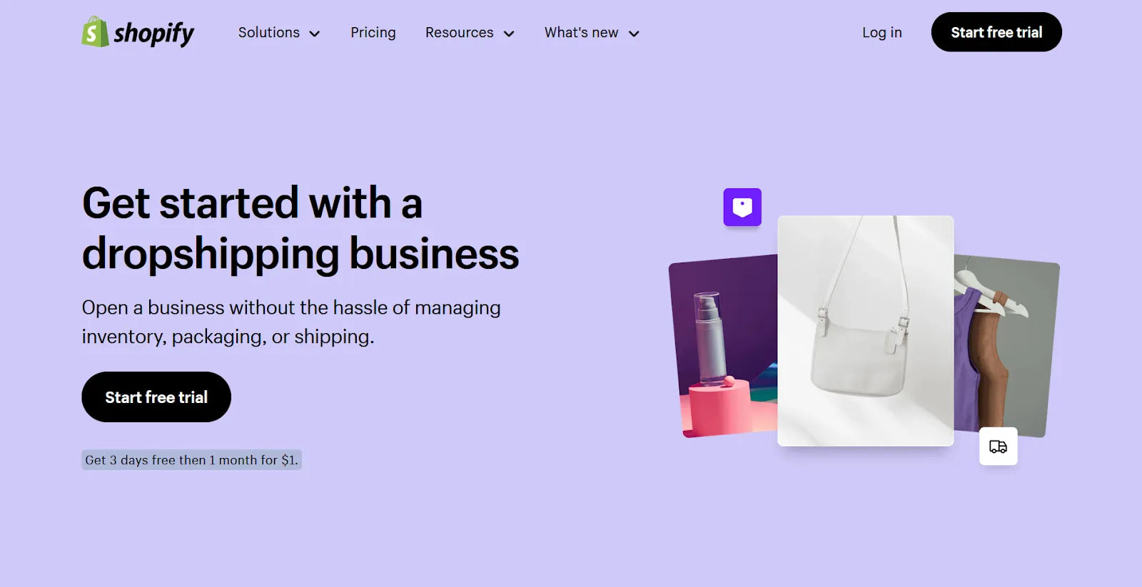 Captura de pantalla de la página web de dropshipping de Shopify.