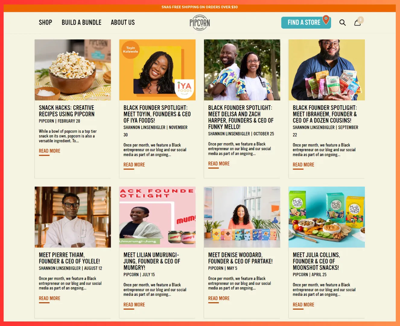 Pipcorn’s blog page highlighting founders