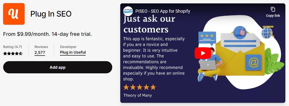 Plug In SEO app on Shopify