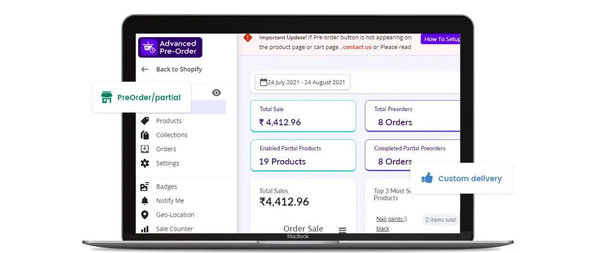 screenshot of the advanced preorder app on an apple laptop