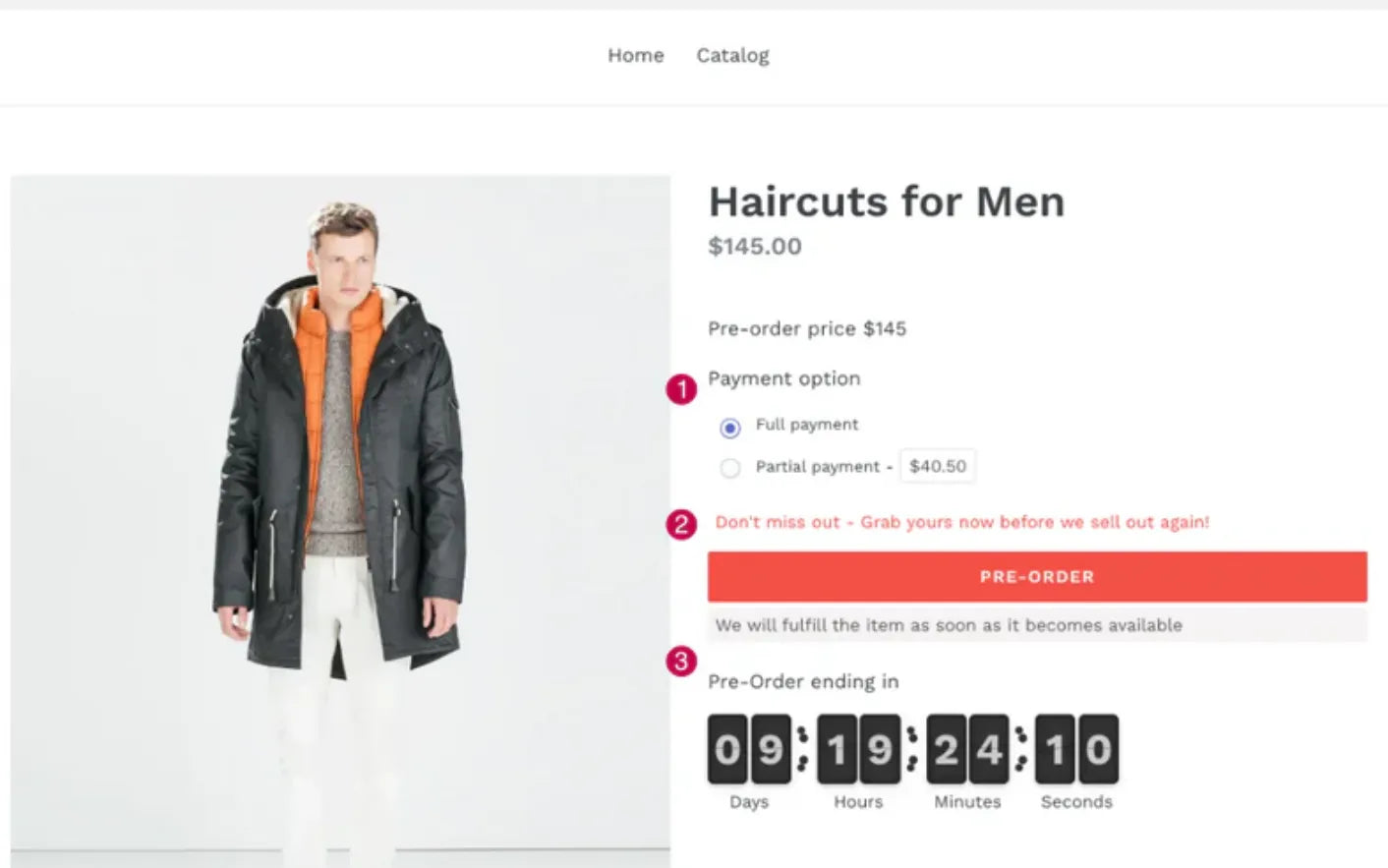 pre order now shopify product labels