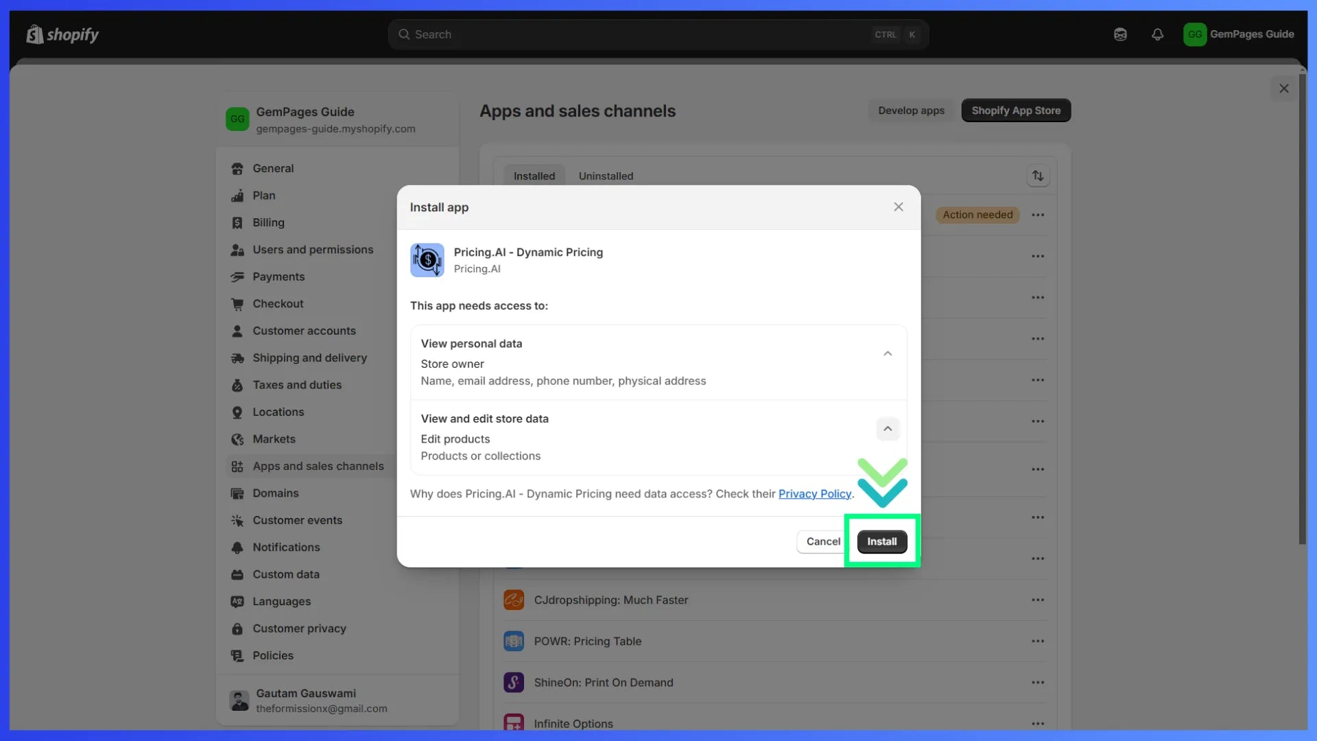 Pricing.AI ‑ Dynamic Pricing app in Shopify admin