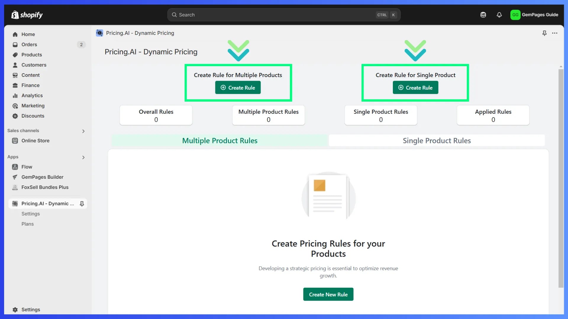 Pricing.AI ‑ Dynamic Pricing app dashboard