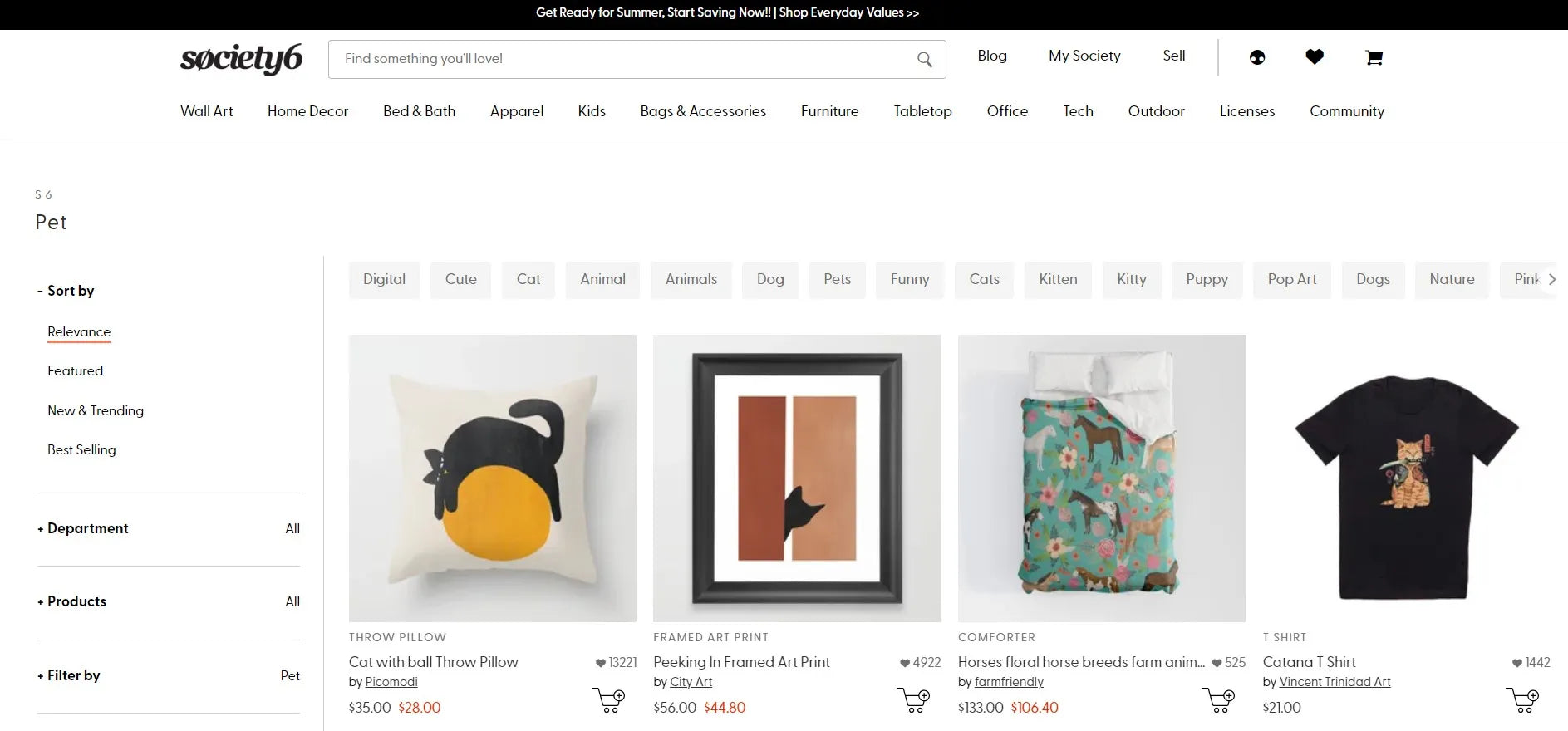 Product view page on Society6