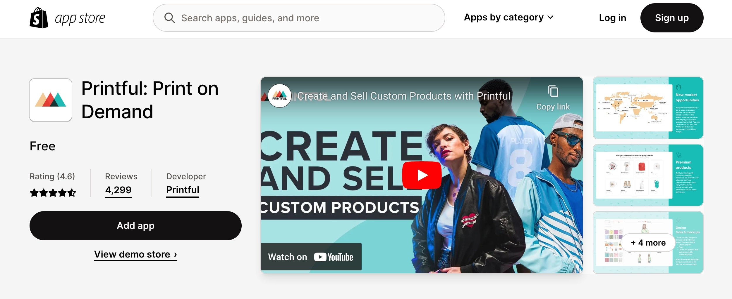 Captura de pantalla de la aplicación Printful.