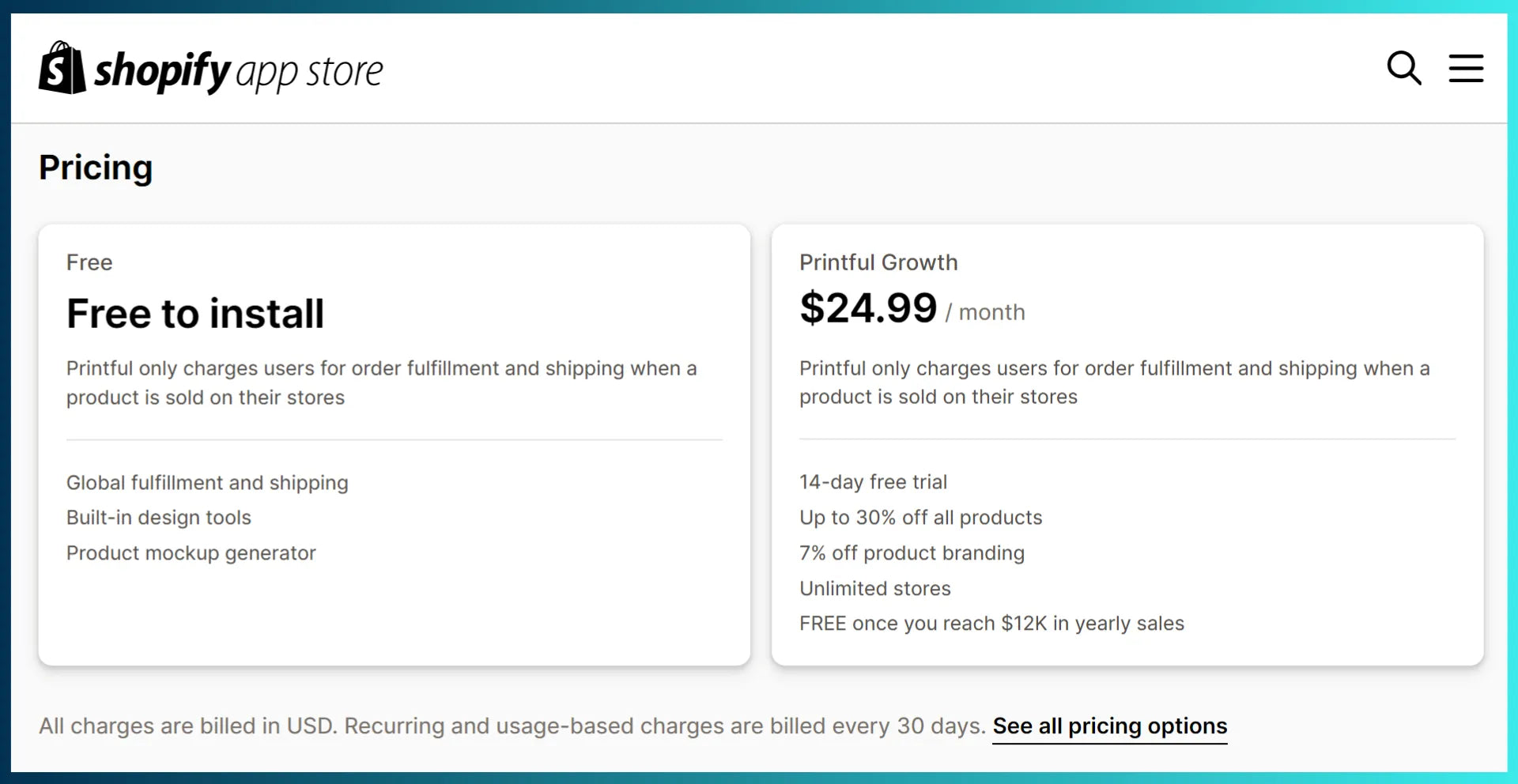 Printful’s pricing plans