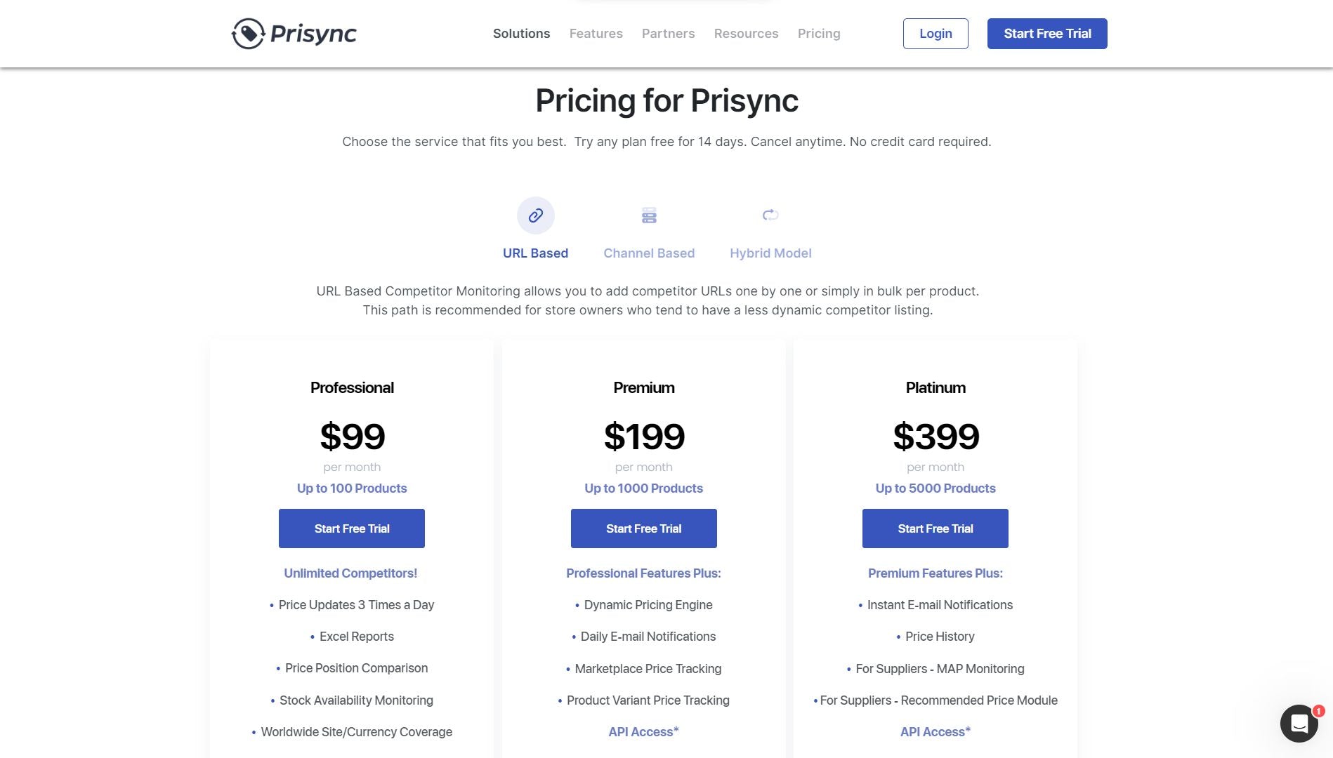 Prisync’s pricing plans