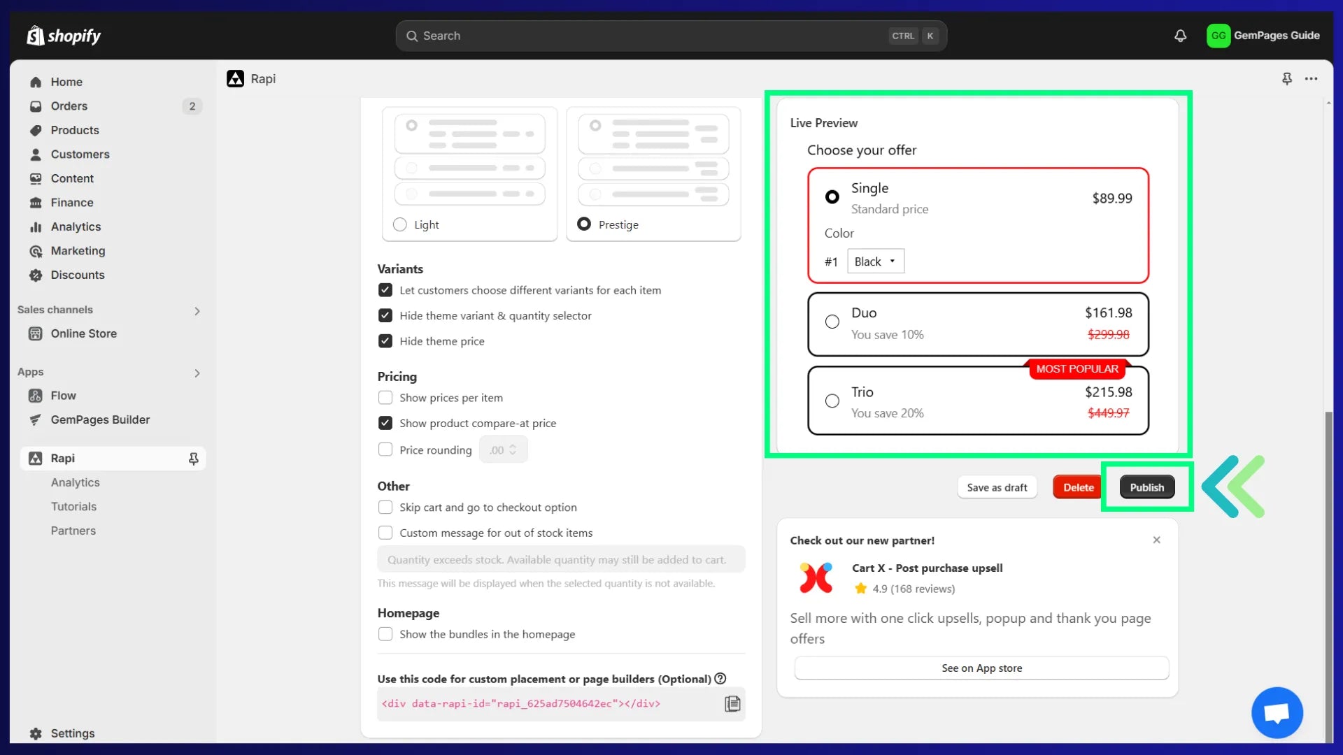Rapi Bundle Quantity Breaks app admin