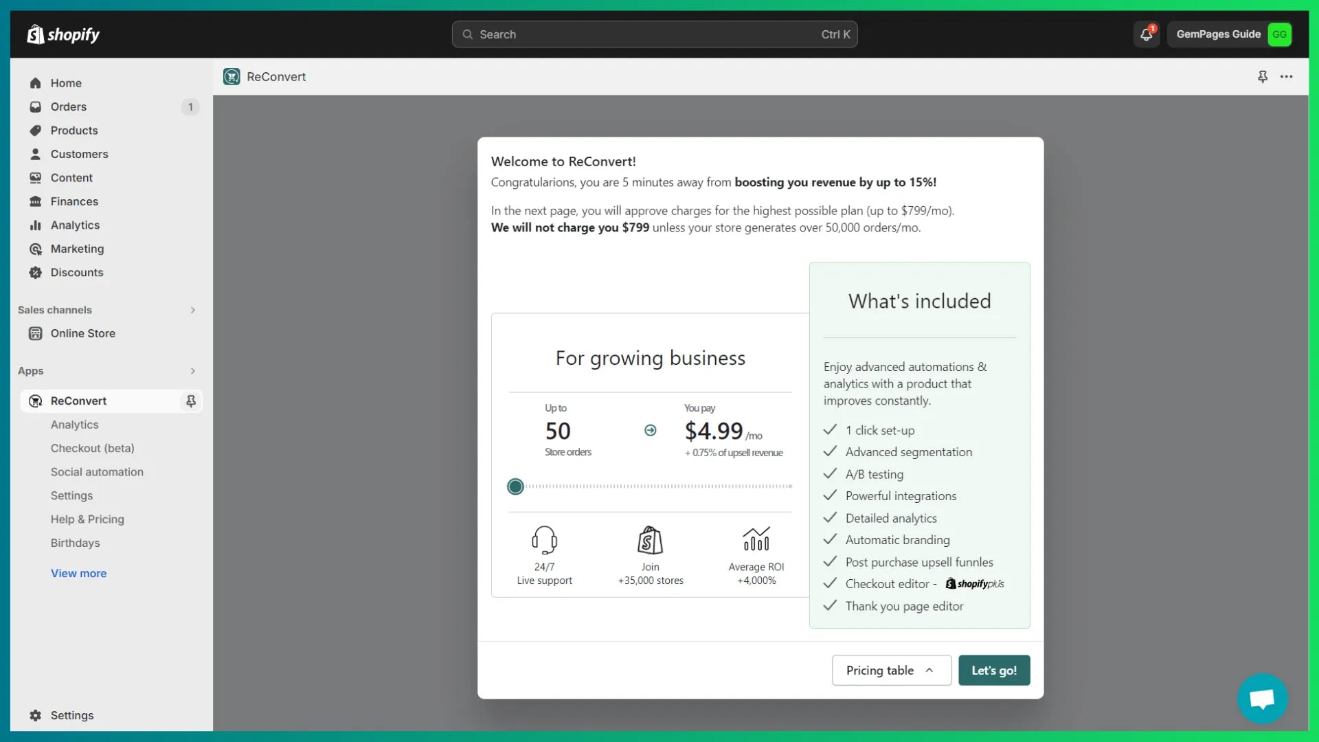 Pricing details in the ReConvert app