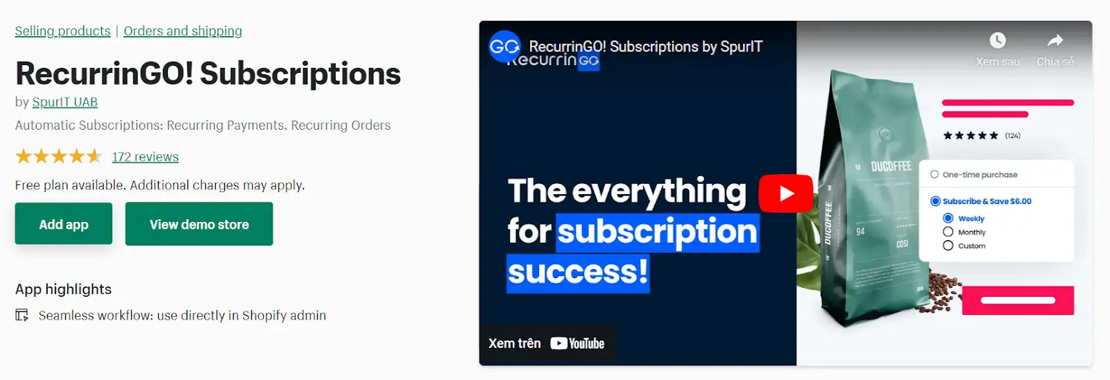 Aplicación de suscripciones Shopify RecurrinGO!