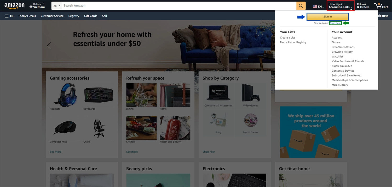 Amazon sign-up page