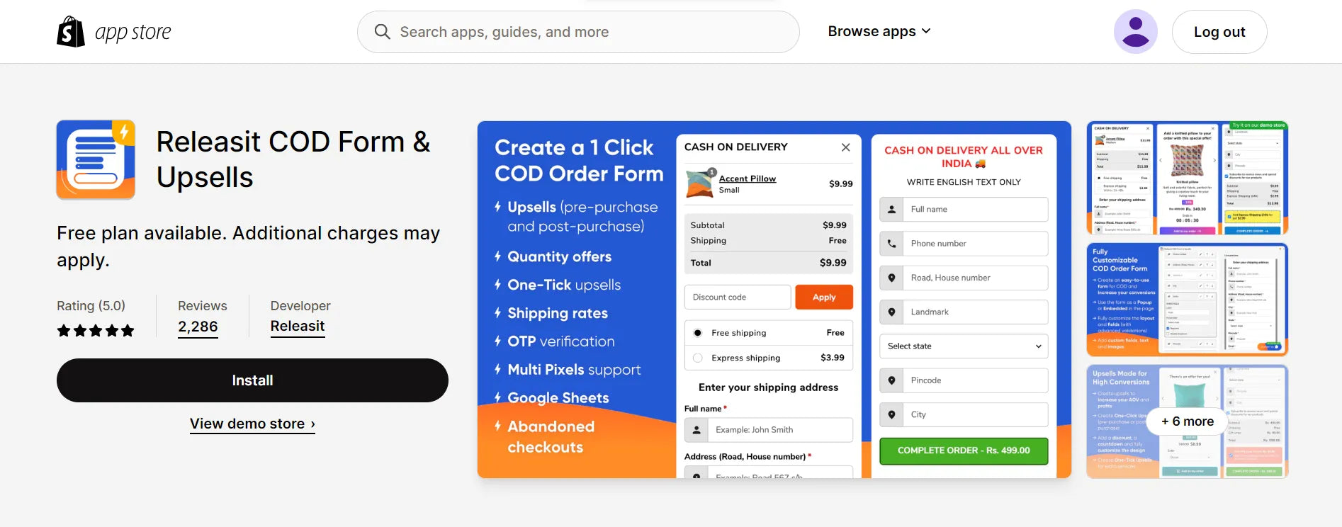 Formulario de COD y upsells de lanzamiento: aplicación de Shopify