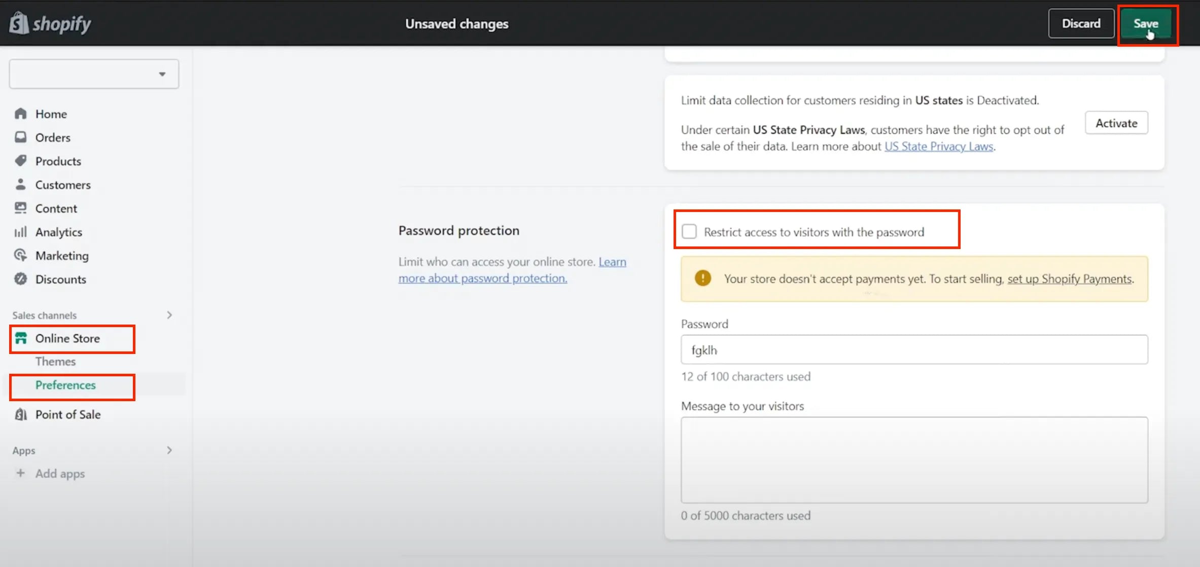 Remove password through Preferences page.